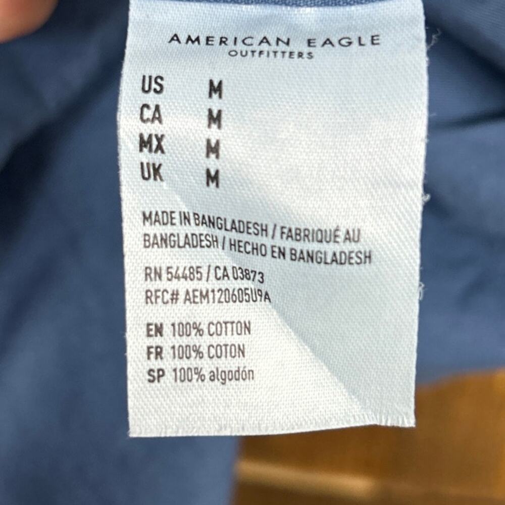 American Eagle Mens Shirt Blue Short Sleeve Collared Button Down 100% Cotton M - Picture 5 of 10